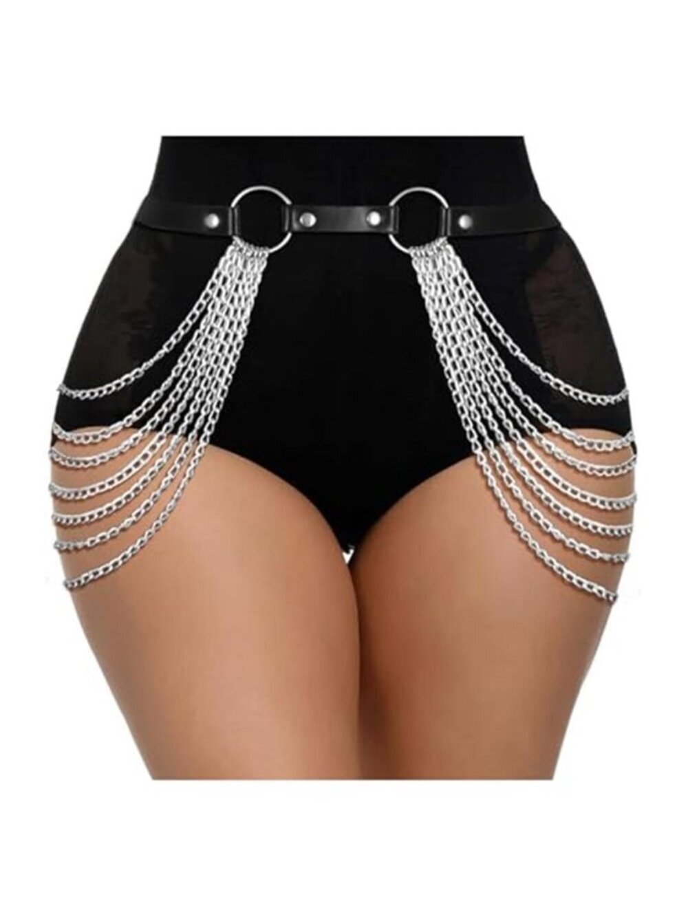 Punk Waist Chain Belt Black Leather Layered Belly Body Waist Chains